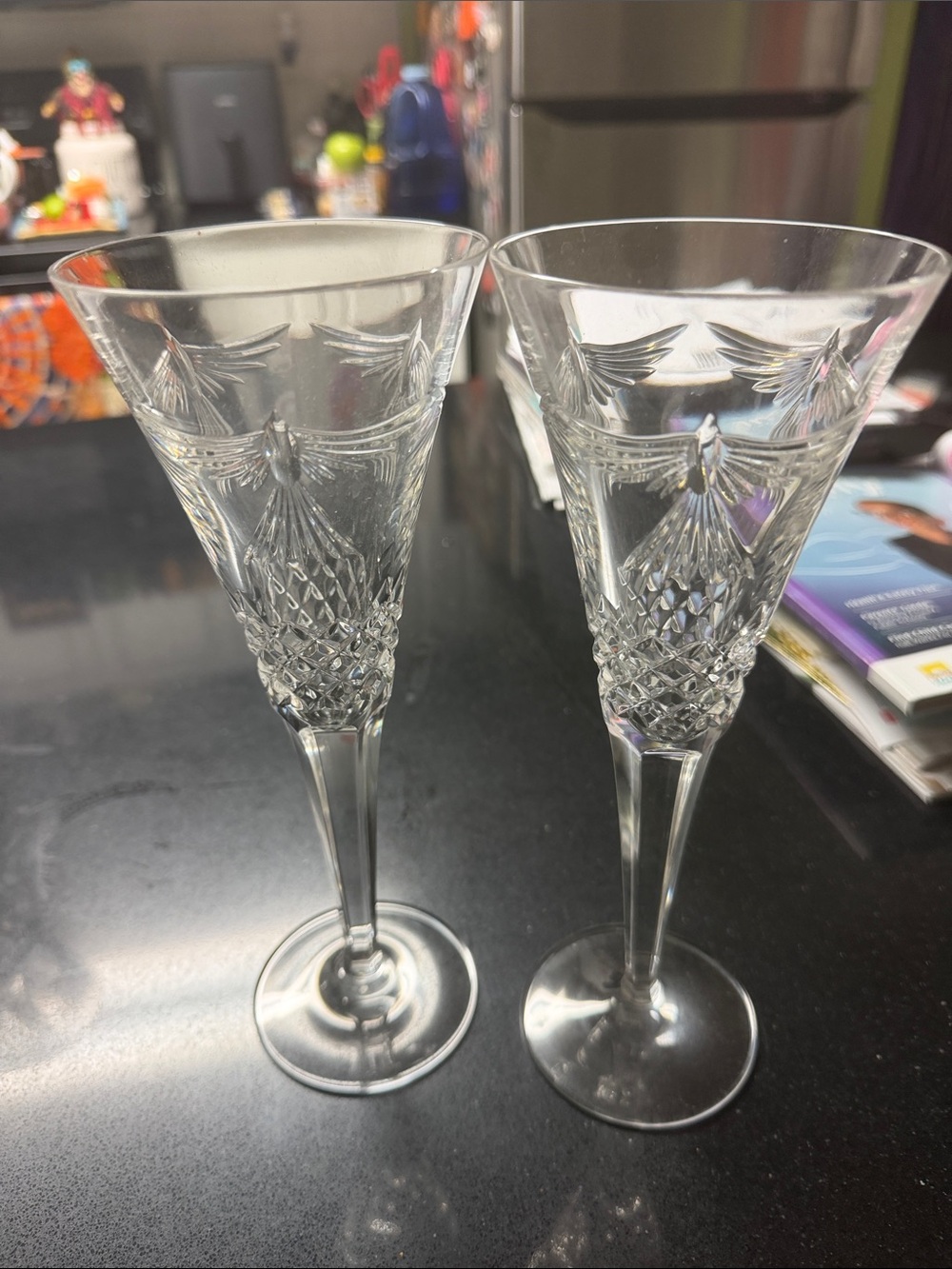 Crystal Etched Champagne Flutes - Clear Glass (Set of 2). Waterford.